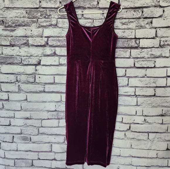 Purple Velvet Sleeveless Midi Dress With Slit - M - Picture 4 of 6
